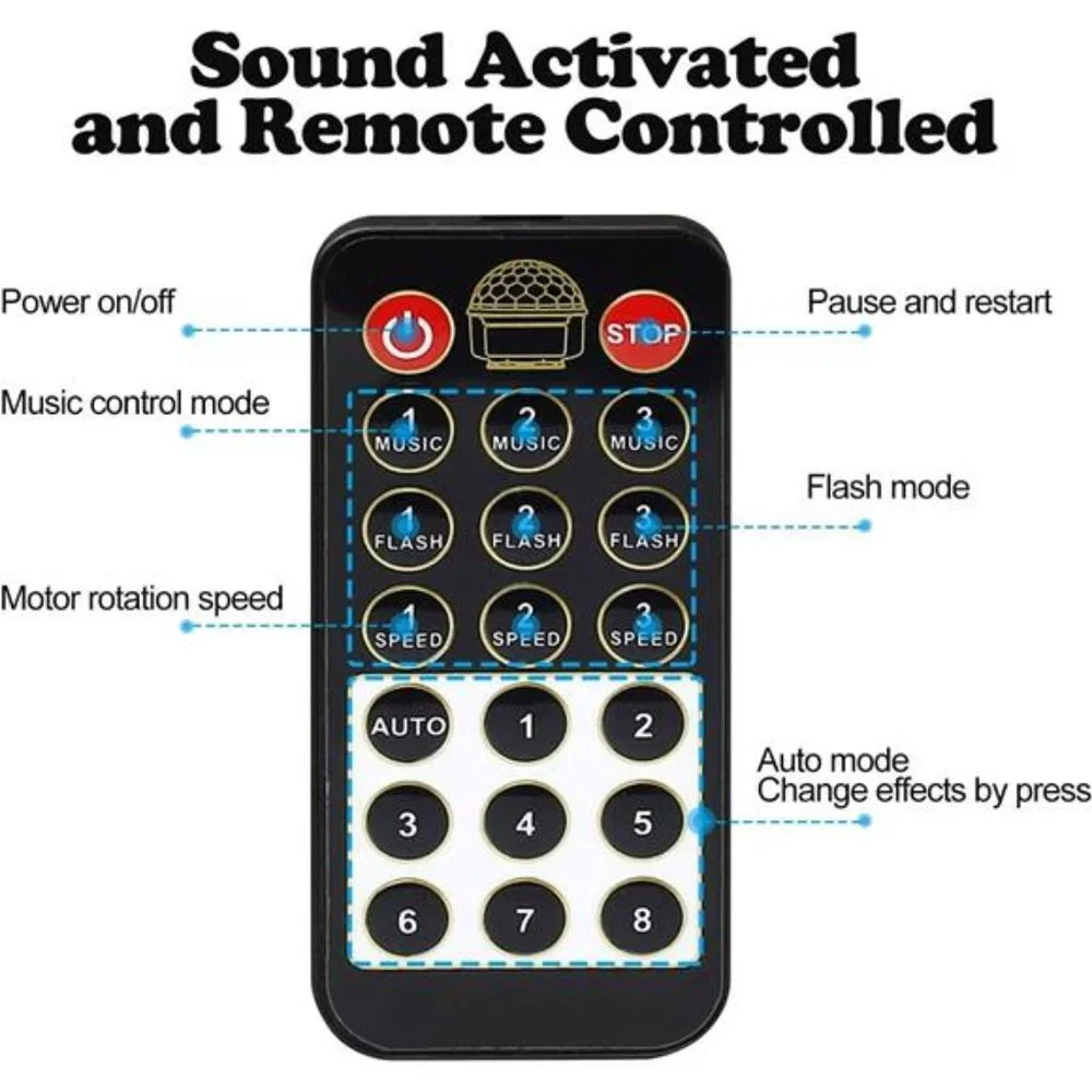 Disco Ball Dj Strobe Light with 6 Colors, Sound Activated,( 7'' Big Size)